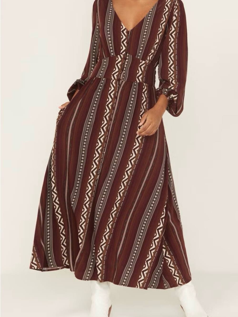 NWT Wrangler Retro Southwestern stripe LS button down maxi dress